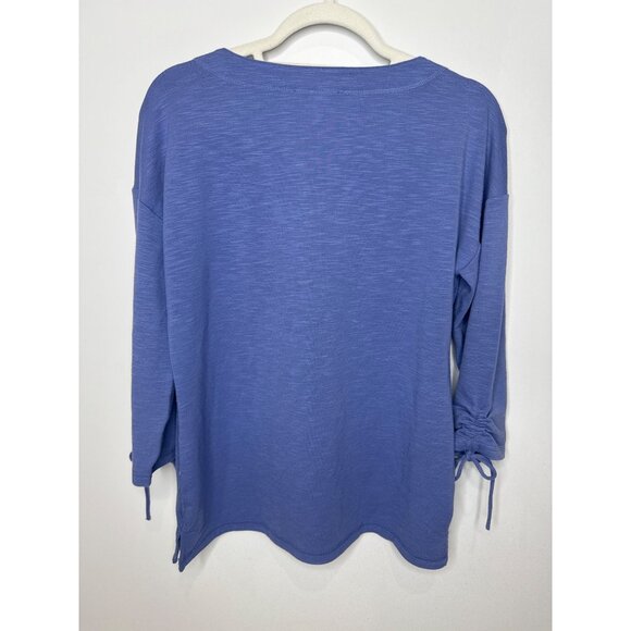 Talbots Top Womens Ruched Elbow Sleeve T Shirt Size S Blue Stretch Tee Casual - Picture 4 of 9